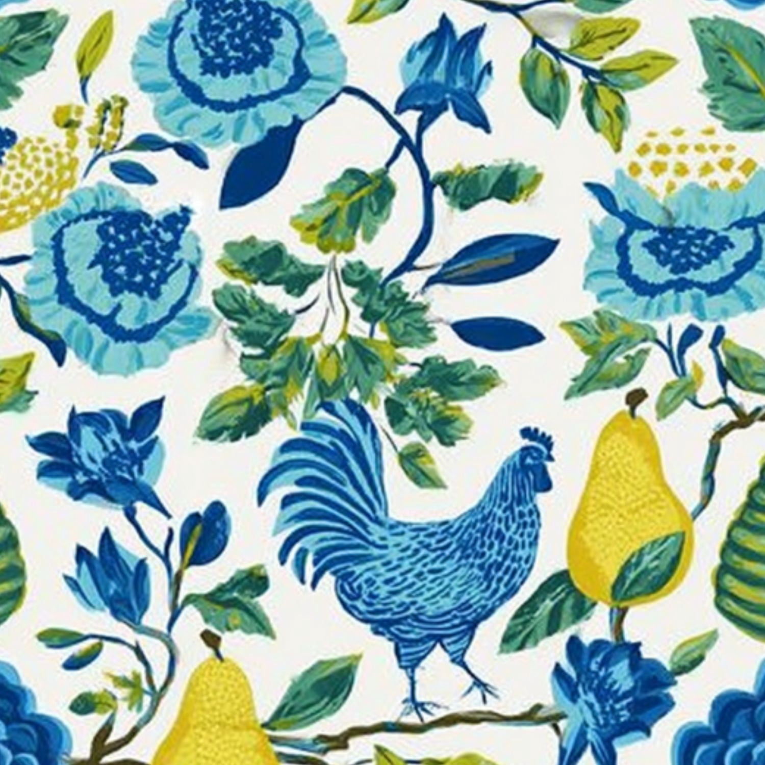 Farmhouse Peel and Stick Wallpaper 23.6in x 9.8ft Blue Yellow Floral Chicken Pears Flowers Contact Paper Vinyl Self-Adhesive Removable Wall Paper for Bedroom Kitchen Cabinet Renter Friendly