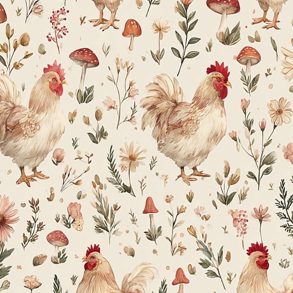 Farmhouse Peel and Stick Wallpaper 23.6in x 9.8ft Chicken Floral Roosters Wildflowers Mushrooms Contact Paper Vinyl Waterproof Self Adhesive Wall Paper for Bedroom Shelf Cabinet Renter Friendly