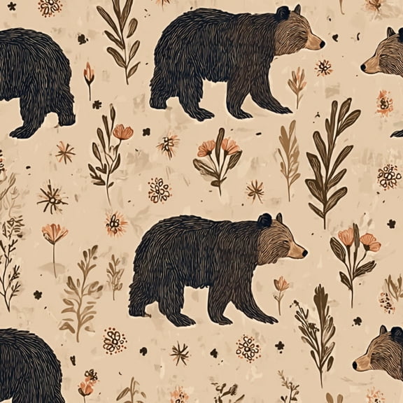 Farmhouse Peel and Stick Wallpaper 23.6in x 9.8ft Hand Drawn Bear Floral Beige Contact Paper Vinyl Waterproof Self Adhesive Wall Paper for Bedroom Shelf Cabinet Renter Friendly