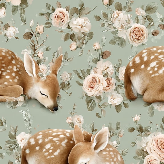 Farmhouse Peel and Stick Wallpaper 23.6in x 9.8ft Sleeping Fawn Floral Soft Pastel Tones Contact Paper Vinyl Waterproof Self Adhesive Wall Paper for Bedroom Shelf Cabinet Renter Friendly