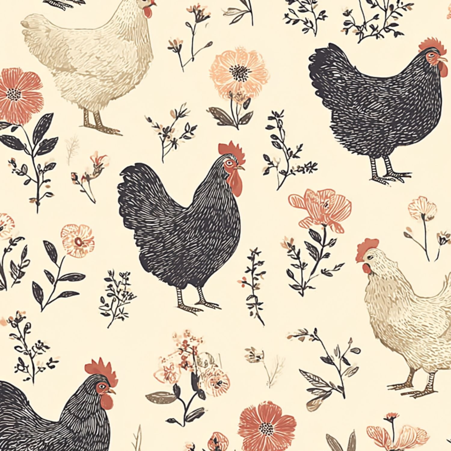 Farmhouse Peel and Stick Wallpaper 23.6in x 9.8ft Vintage Chicken Floral Rustic Farmhouse Style Contact Paper Vinyl Waterproof Self Adhesive Wall Paper for Bedroom Shelf Cabinet Renter Friendly