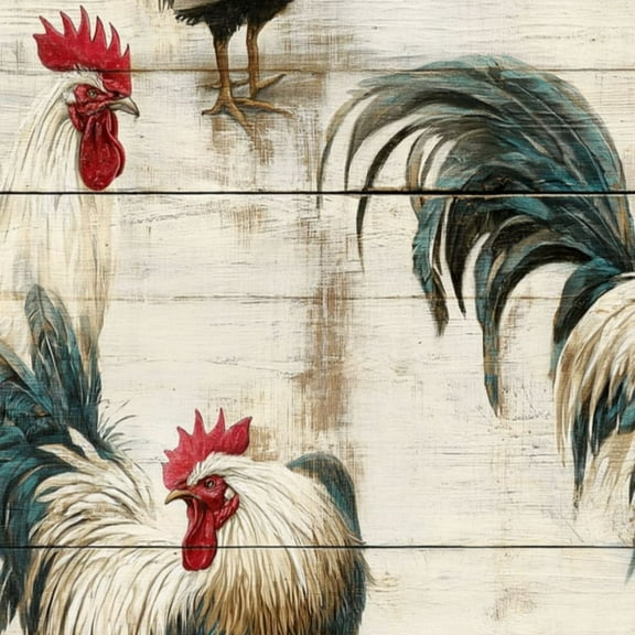 Farmhouse Peel and Stick Wallpaper 23.6in x 9.8ft Vintage Roosters Weathered Wood Planks Red Comb Contact Paper Vinyl Waterproof Self Adhesive Wall Paper for Bedroom Shelf Cabinet Renter Friendly