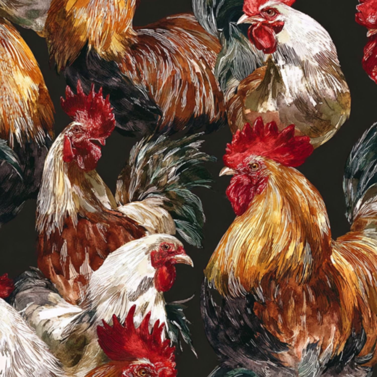 Farmhouse Peel and Stick Wallpaper Colorful Rooster Rustic Farmhouse Style Dark Wall Mural 17.7in x 9.8ft Self Adhesive Removable Wall Paper Renter Friendly Wallpaper for Nursery Bedroom Cabinets