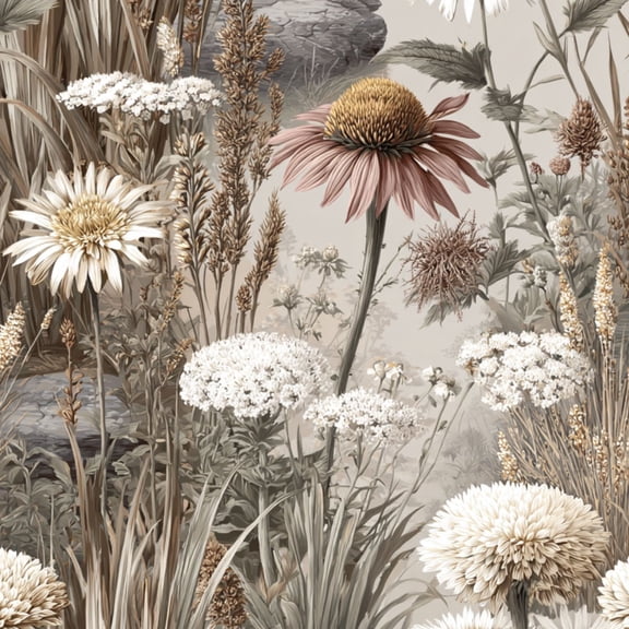 Farmhouse Peel and Stick Wallpaper Vintage Botanical Art Layered Wildflowers Wall Mural 23.6in x 9.8ft Self Adhesive Removable Boho Botanical Wall Paper for Bedroom Shlef Cabinet