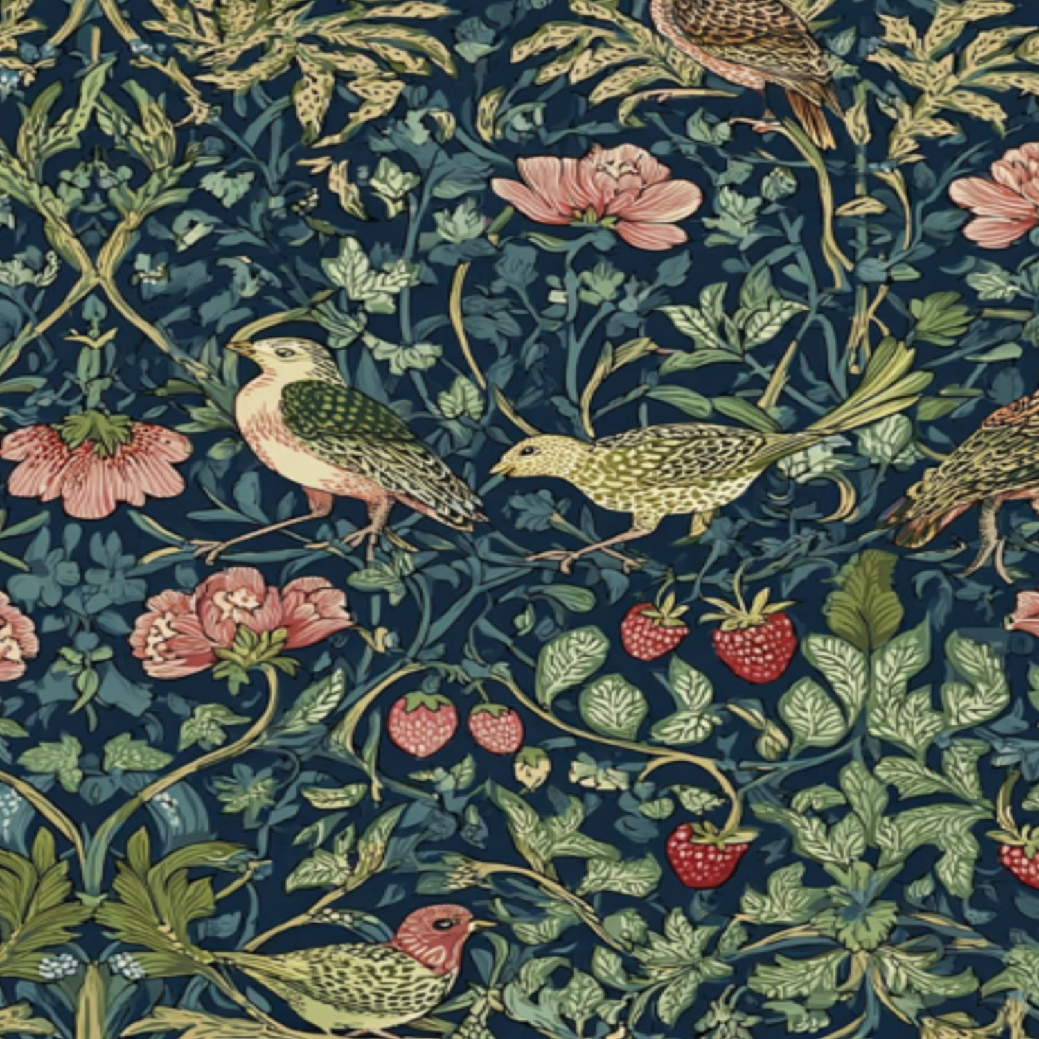 Farmhouse Peel and Stick Wallpaper Vintage Botanical Birds Strawberries ...