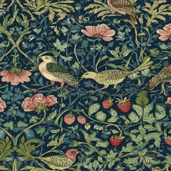 Farmhouse Peel and Stick Wallpaper Vintage Botanical Birds Strawberries Flowers Dark Wall Mural 17.7in x 9.8ft Self Adhesive Removable Wall Paper Renter Friendly Wallpaper for Bedroom Cabinets