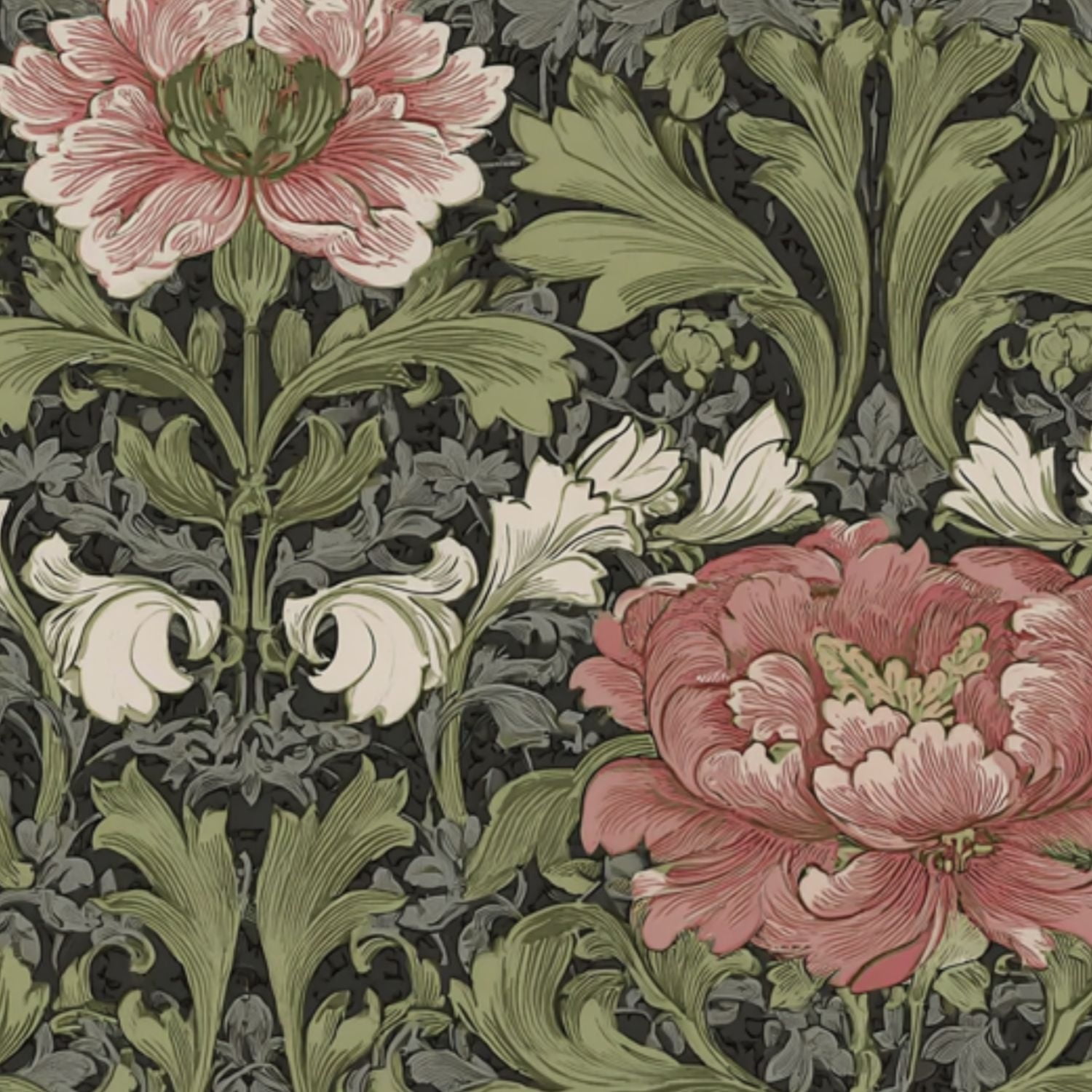 Farmhouse Peel and Stick Wallpaper Vintage Floral Peonies Ornate Leaves Dark Wall Mural 23.6in x 9.8ft Self Adhesive Removable Wall Paper Renter Friendly Wallpaper for Nursery Bedroom Cabinets