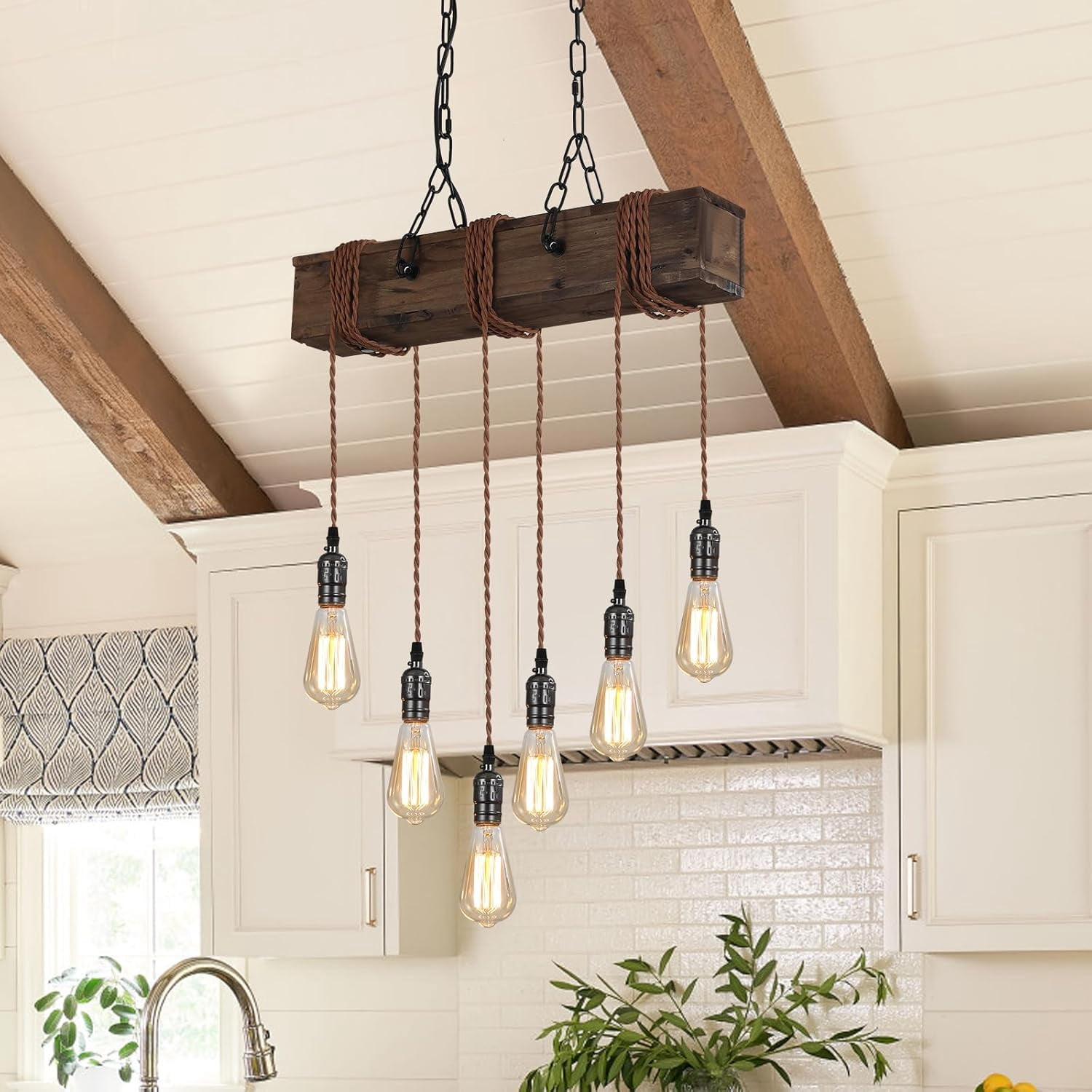 Farmhouse Pendant Light for Kitchen Island,6 Light Adjustable Dining ...