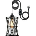 thumbnail image 1 of Farmhouse Pendant Lighting, Outdoor Swag Lamp with Plug in Cord and On/Off Dimmer Switch, Hanging Light Fixture with Clear Glass Lampshade for Dining Room Bedroom Foyer Hallway Kitchen Island, 1 of 7
