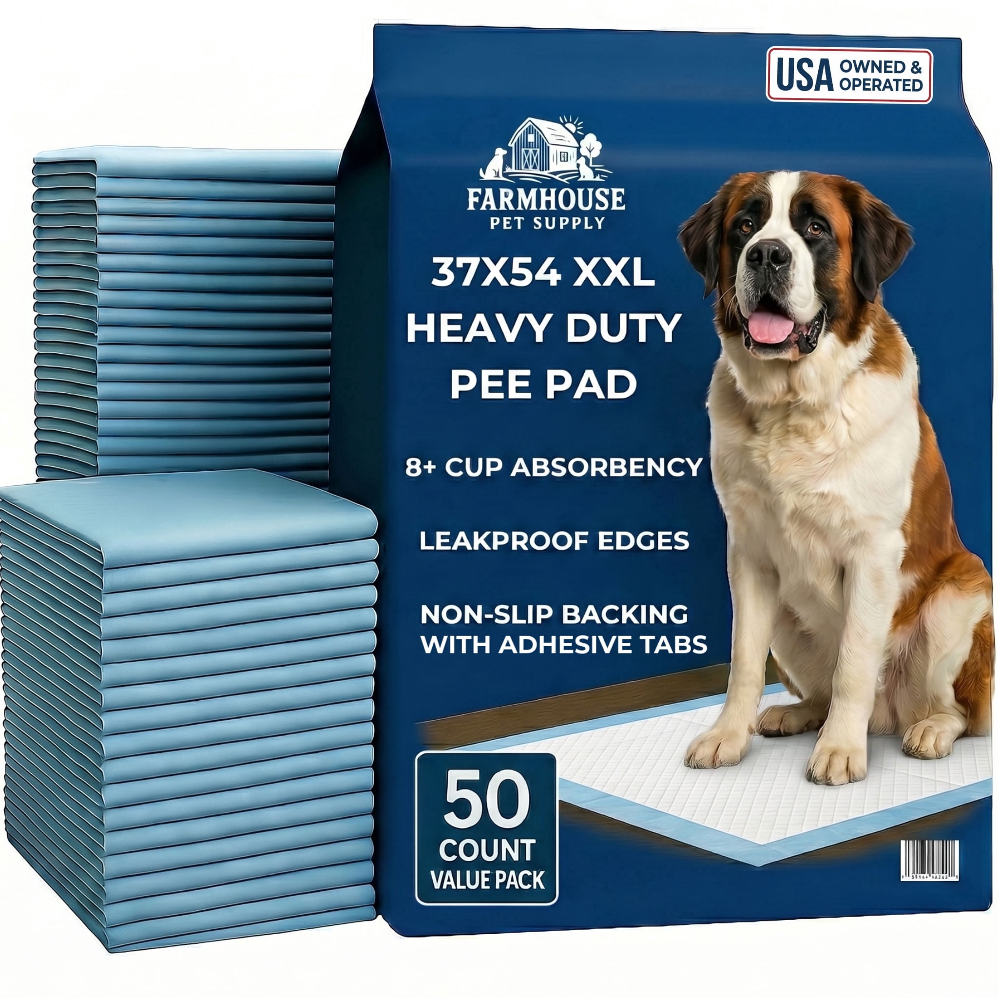 Farmhouse Pet Supply 50ct Extra Large Dog Pee Pads, 37x54 in, Heavy Duty with Adhesive Tabs