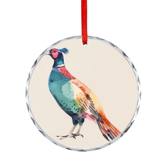 Farmhouse Pheasant Watercolor Xmas Ornament Hanging Craft Collectibles for Xmas Trees Home Party Gifts Vintage Pheasant Rustic Animal Christmas Tree Glass Ornament