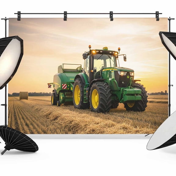 Farmhouse Photography Backdrop 7x5FT, Rustic Country Green Bulldozers Realistic Field Sunset Photo Backdrops, Background for Photography Studio Photo Studio Background, Back Drop for Photoshoot