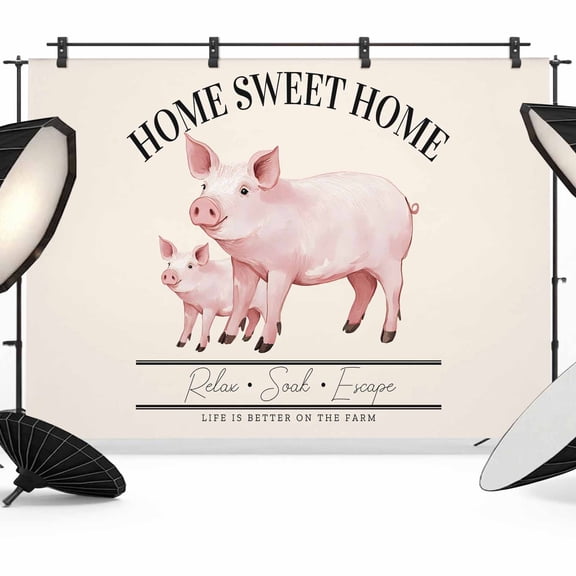 Farmhouse Pig Backdrop for Photography, Fabric Photo Background Backdrop, Watercolor Cute Animals Retro Art Photo Booth Background for Portrait Photoshoot Video Wedding Studio Decoration Banner 7x5ft