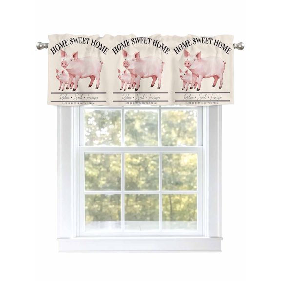 Farmhouse Pig Curtain Valances for Windows, Watercolor Cute Animals Retro Art Kitchen Valance Window Treatment, Light Filtering Block Curtains for Bathroom/Bedroom/Living Room 42'' x 12''