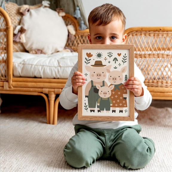 Farmhouse Pig Family Print: Rustic Nursery Or Room Wall Art UNFRAMED Poster, Wall Art for Decor, Present, 24x36