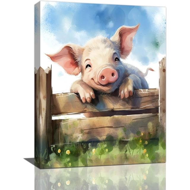 Farmhouse Pig Wall Art Pig Pictures Canvas Print Painting Home