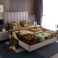 thumbnail image 1 of Farmhouse Pike Fish Bed Sheets Set Men,Hunting Fishing Sheet Set Full,Rustic Lake Paddle Sheets,Cabin Lodge Plaid Patchwork Flat Fitted Sheet with 2 Pillowcases Bedroom Decor, 1 of 5