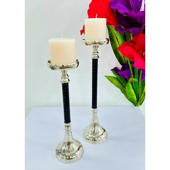 Farmhouse Pillar Candle Holders Set of 2-13.5", 15 H Candlestick Candle Holder Stand, Hand Carved Decor for Fireplace/Table Centerpiece/- Best Gift