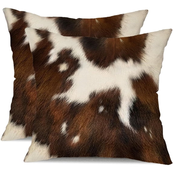Farmhouse Pillow Covers 16x16 Inch Set of 2 Brown Cowhide Accent Printing Decorative Throw Pillows Farmhouse Animal Print Square Pillowcase Decor for Outdoor Couch Chair Couch