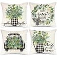 thumbnail image 1 of Farmhouse Pillow Covers 16x16 Set of 4 Buffalo Plaid Truck Eucalyptus Leaves Home Sweet Home Decorative Throw Pillow Covers Spring Farmhouse Decor Pillow Case for Sofa Couch GA527-16, 1 of 5