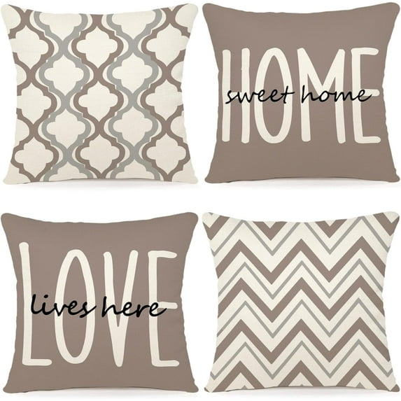 Farmhouse Pillow Covers 16x16 Set of 4 Throw Pillow Covers Rustic Linen Decorative Pillows Square Cushion Covers for Couch Sofa Bedroom Home Decor
