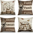thumbnail image 1 of Farmhouse Pillow Covers 18x18 Inch Set of 4 Home Sweet Home Brown Throw Pillow Covers Truck Stripes Buffalo Plaid Outdoor Decor Farmhouse Mothers Day Pillowcase Cushion Case for Sofa Couch, 1 of 6
