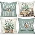 thumbnail image 1 of Farmhouse Pillow Covers 18x18 Set of 4 Eucalyptus Leaves Decorations Truck Sweet Home Spring Pillow Covers, Linen Cushion Case Gifts for Home Decor 175B, 1 of 6