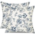 thumbnail image 1 of Farmhouse Pillow Covers 20x20 Inch Set of 2 Blue line Flower Decorative White Throw Pillows Farmhouse Pillowcase Decor for Outdoor Couch Chair Home Couch 66, 1 of 6
