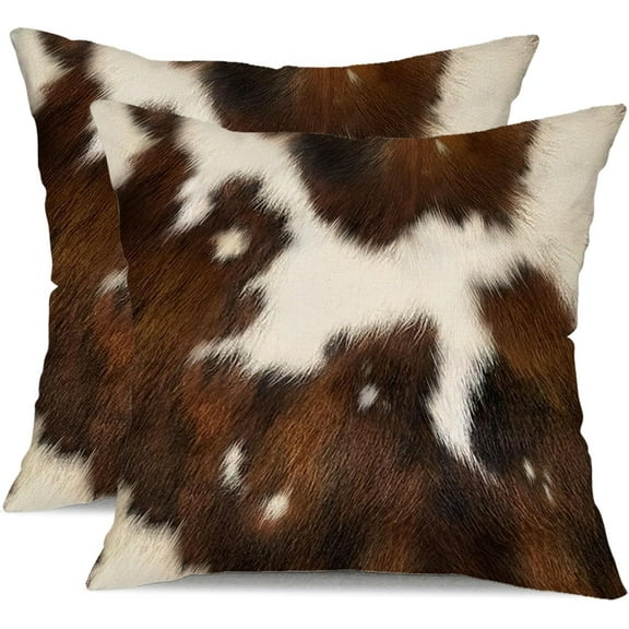 Farmhouse Pillow Covers 20x20 Inch Set of 2 Brown Cowhide Accent Printing Decorative Throw Pillows Farmhouse Animal Print Square Pillowcase Decor for Outdoor Couch Chair Couch