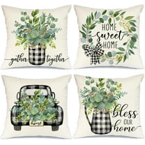 Farmhouse Pillow Covers 20x20 Set of 4 Buffalo Plaid Truck Eucalyptus Leaves Home Sweet Home Decorative Throw Pillow Covers Spring Farmhouse Decor Pillow Case for Sofa Couch GA527-20