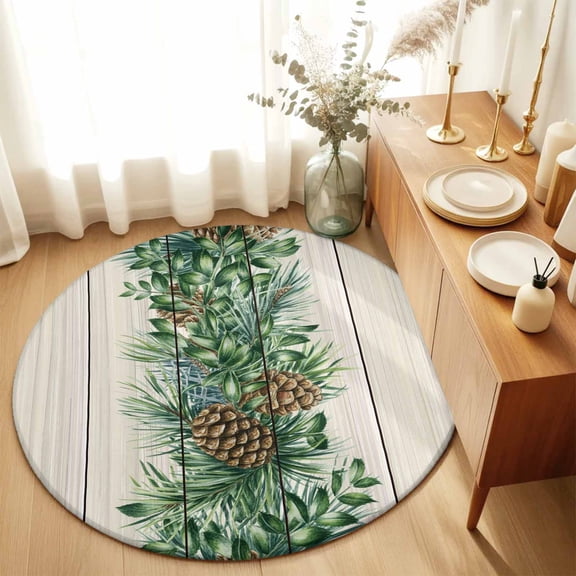 Farmhouse Pine Needle Pinecone Round Rug 3ft Rustic Retro Wood Grain Washable Area Rugs for Living Room Bedroom Entryway Non Slip Entrance Door Mat Indoor Floor Carpet