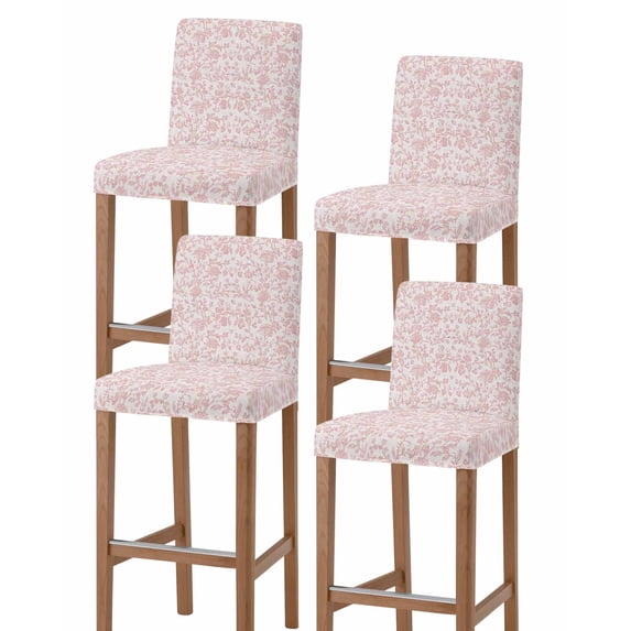 Farmhouse Pink Bar Stool Covers Set of 4, Vintage Flower Leaf Botanical Plant Stretch Washable Bar Chair Covers with Backs, Removable Pub Counter Height Chair Cover for Kitchen Dining Room Cafe