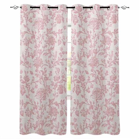 Farmhouse Pink Blackout Curtains 54 Inches Long for Bedroom, Vintage Flower Leaf Botanical Plant Thermal Insulated Room Darkening Black Out Window Curtain Panels Grommet Drapes for Living Room