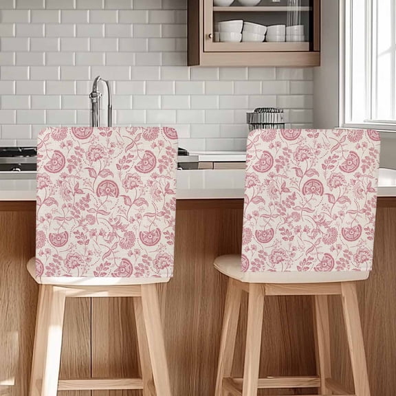 Farmhouse Pink Floral Chair Covers Set of 1 Linen Boho Flower Rustic Country Chair Back Covers Stretch Removable Washable Chairs Slipcovers Chair Protector for Dining Room Kitchen Party Decor