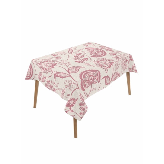 Farmhouse Pink Floral Table Cloth 52x70 Inch Rectangle, Linen Boho Flower Rustic Country Waterproof Tablecloth Washable Table Cover for Party Picnic Dinner Decor