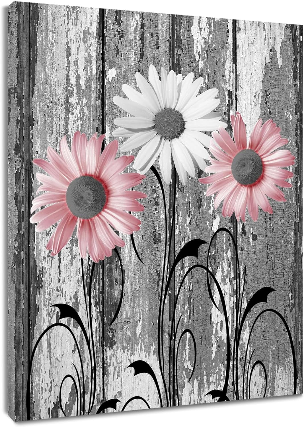 Farmhouse Pink Floral Wall Art for Living Room,White Daisy Flower on ...