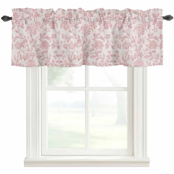 Farmhouse Pink Kitchen Valances for Windows, Vintage Flower Leaf Botanical Plant Bathroom Window Valances 42x12 Inch Rod Pocket Window Treatments Valance Curtains for Living Room Bedroom Decor