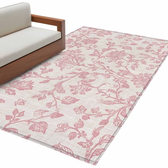 Farmhouse Pink Large Area Rugs for Bedroom Living Room, Soft Non Slip Carpet Bedside Rug, Vintage Flower Leaf Botanical Plant Rectangular Floor Cover Kitchen Accent Rug 2.7'x5' for Dining Room/Office