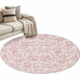 thumbnail image 1 of Farmhouse Pink Large Area Rugs for Bedroom Living Room, Soft Non Slip Carpet Bedside Rug, Vintage Flower Leaf Botanical Plant Round Floor Cover Kitchen Accent Rug 3' for Dining Room/Office, 1 of 9