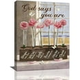 thumbnail image 1 of Farmhouse Pink Rose Bathroom Decor Wall Art Rustic Country Flower Butterfly God Says You Are Pictures Wall Decor Canvas Painting Prints Artwork Framed Decoractions for Kitchen Bedroom 12"x16", 1 of 6