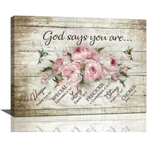 Farmhouse Pink Rose Wall Art Rusitc Rose Hummingbird God Says You are Pictures Wall Decor Canvas Painting Print Artwork Modern Home Decor Framed for Living room Bedroom Bathroom 16"×12"