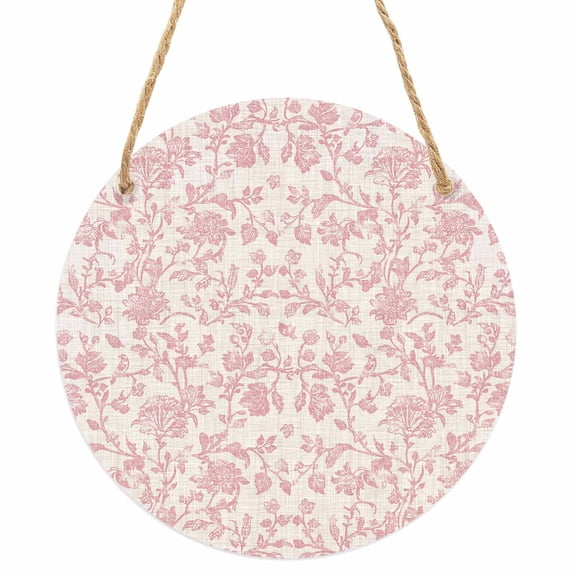 Farmhouse Pink Round Front Door Welcome Sign, 7.8 Inch Wall Hanging Decor for Indoor Outdoor, Vintage Flower Leaf Botanical Plant Home Porch Hanger Decorations for Holiday Gift