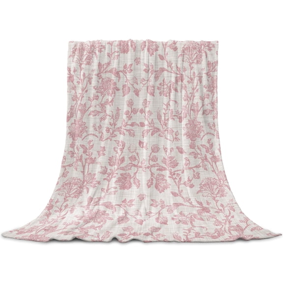 Farmhouse Pink Throw Blanket for Couch, Soft Lightweight Flannel Fleece Blanket, Vintage Flower Leaf Botanical Plant Microfiber Plush All Season Decorative Blankets Gifts for Sofa Office Lap 30"x40"