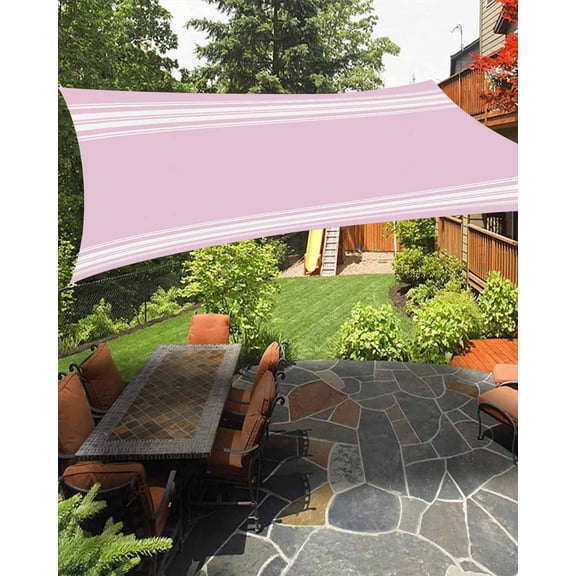 Farmhouse Pink Waterproof Sun Shade Sail White Stripe Outdoor Patio Sun Shades Canopy UV Block Waterproof Sunshade for Garden Backyard Deck Pergola 8x10 Ft