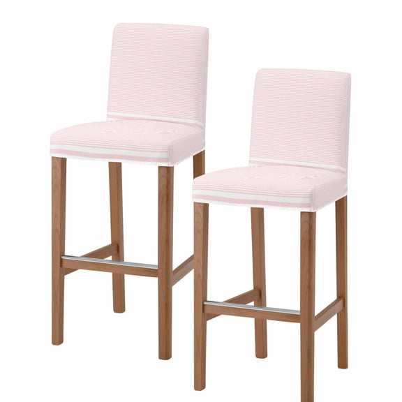 Farmhouse Pink White Striped Bar Stool Covers Set of 2, Modern Stripes Stretch Washable Bar Chair Covers with Backs, Removable Pub Counter Height Chair Cover for Kitchen Dining Room Cafe