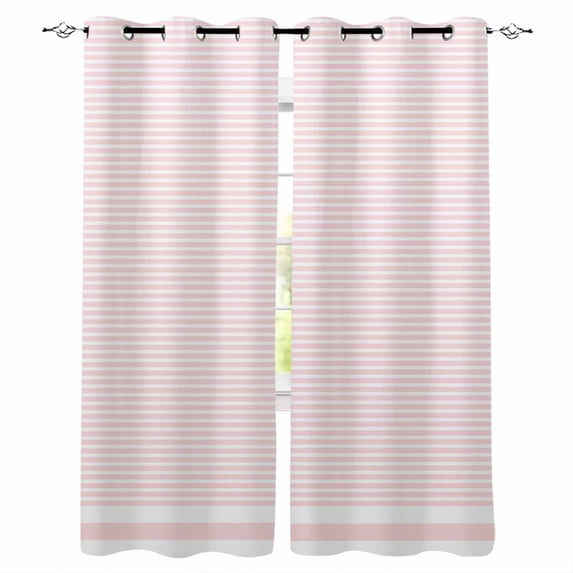 Farmhouse Pink White Striped Blackout Curtains for Bedroom/Living Room, Thermal Insulated Kitchen Curtains, Modern Stripes Grommet Darkening Window Treatment Drapes 42"x63"x2