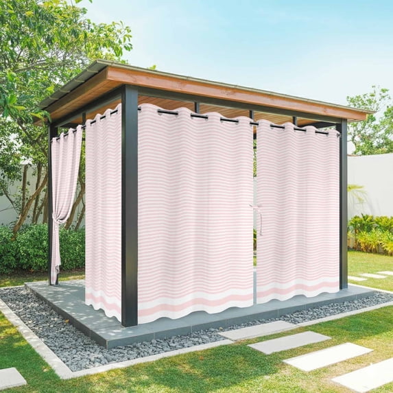 Farmhouse Pink White Striped Outdoor Curtains for Patio Waterproof, Windproof Privacy Curtains with Weighted Bottom, Modern Stripes Outside Drapes for Picnic Garage Backyard Cabana 54"x84" 2 Panel