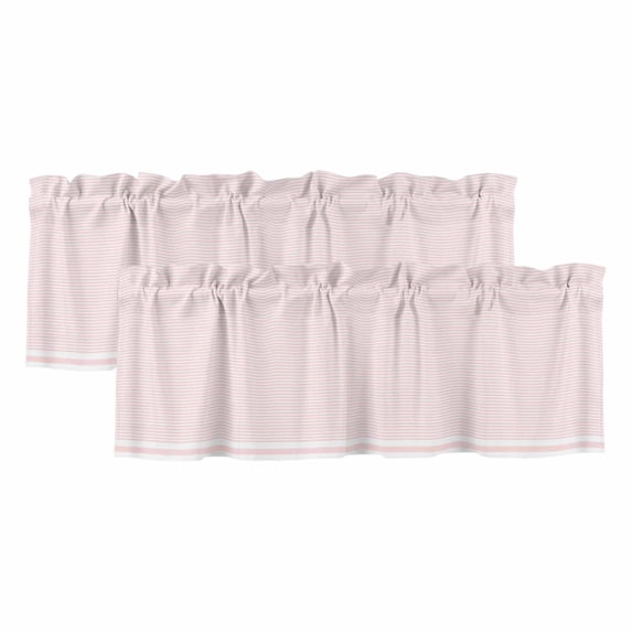 Farmhouse Pink White Striped Valances for Windows, Decorative Rod Pocket Window Valance Curtains, Modern Stripes Short Curtain Drapes for Kitchen/Bathroom/Living Room, 2 Panels, 42" W x 12" L