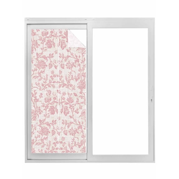 Farmhouse Pink Window Privacy Film, Vintage Flower Leaf Botanical Plant Static Cling UV Sun Blocking Tint Film Heat Control Windows Films for Bedroom Bathroom, Window Stickers 35.4"x78.7"