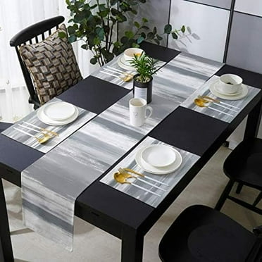 Farmhouse Placemats with Burlap Table Runner 70 inches Long Abstract Grey Texture Heat-Resistant Table Mats Set of 6 for Kitchen Dining Table Wedding Party Holiday Dinner